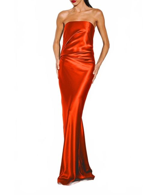 The Sei Red Draped Strapless Gown