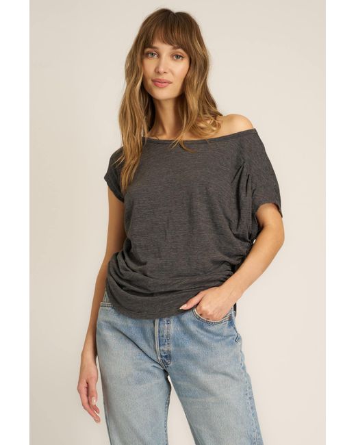 Project Social T Black Portia Off Shoulder Pleated Tee