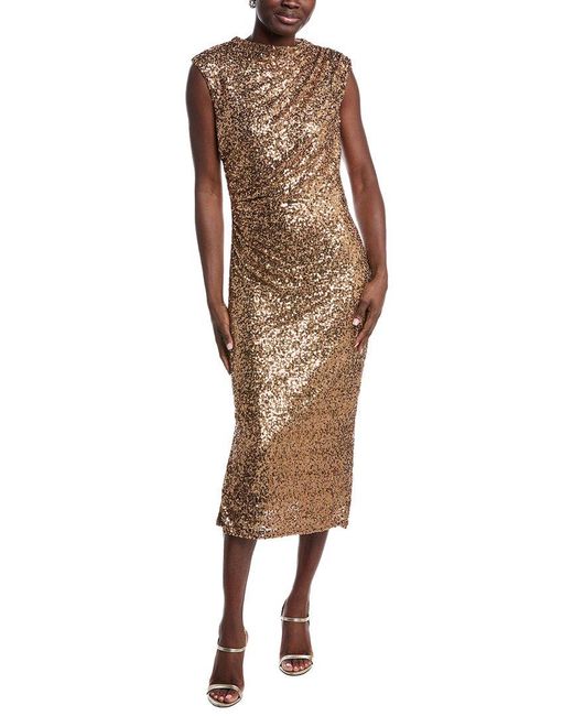 Anne Klein Brown Draped Sequin Midi Dress