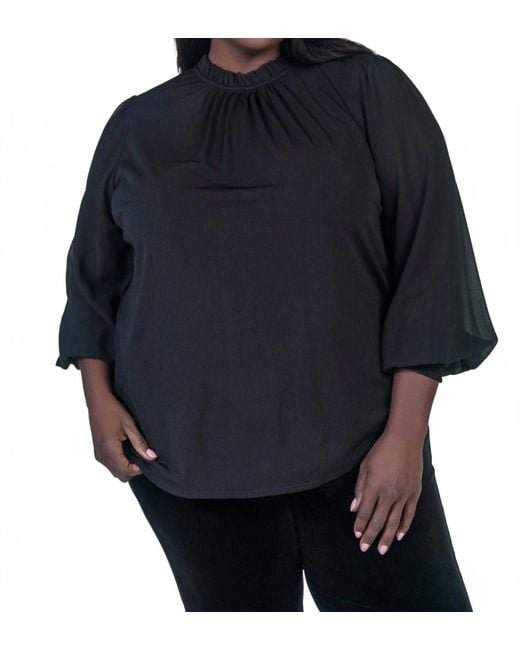 Marée Pour Toi Blue Knit Top With Chiffon Sleeves