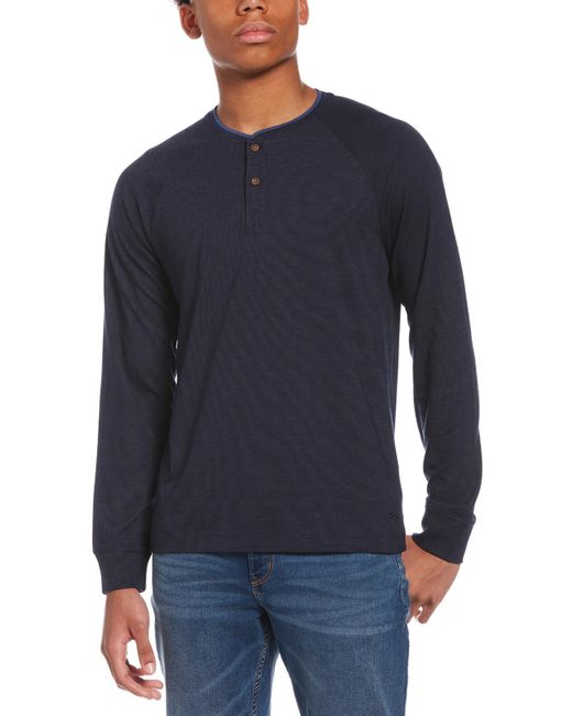 Perry Ellis Blue Pullover Knit Henley Shirt for men