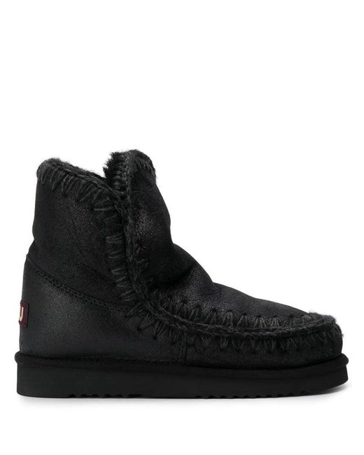 Mou Black Soft Leather Ankle Boots With Decorative Stitching