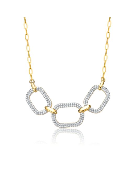 Rachel Glauber Metallic 14k Plated With Cubic Zirconia Pave Geometric Oval Chain Necklace