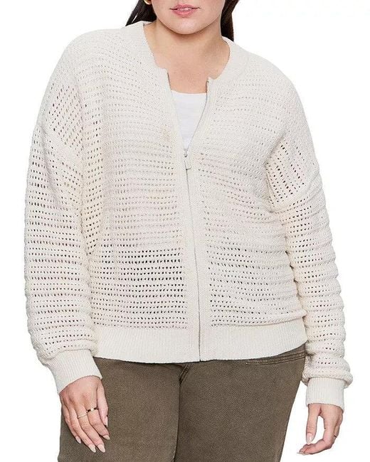Sanctuary White Open Knit Bomber Jacket Full Zip Long Sleeve Ups655