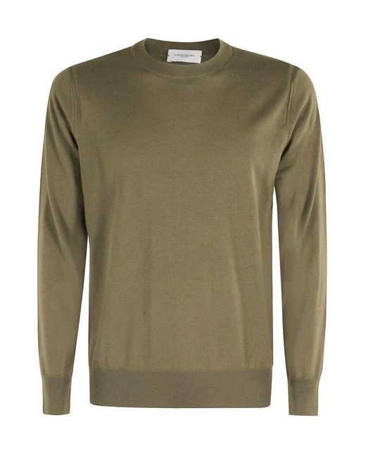 Paolo Pecora Men's Green Fine Knit Crew Neck Sweater