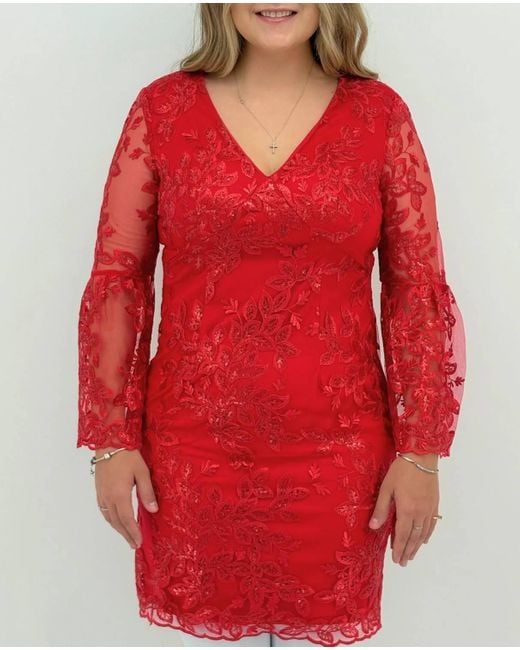 Emma Street Women's Red Sort Lace V-Neck Gown