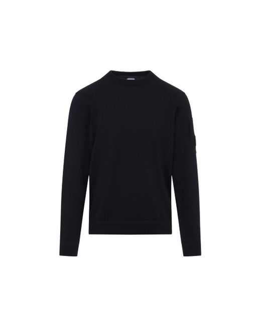 C P Company Blue Crew Neck Sweatshirt With Subtle Ribbed Texture for men