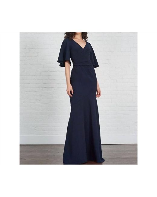 THEIA Blue Stretch Crepe Gown