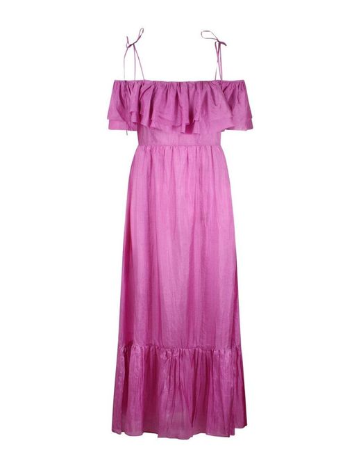THE ROSE IBIZA Purple Ruffled Silk Long Dress