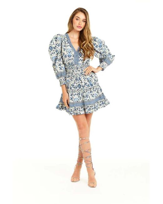 Love The Label Blue Eleanor Mabelline Print Tiered Mini Dress