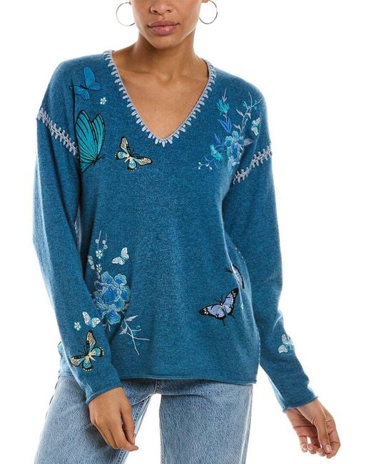 Johnny Was Blue Selena Cashmere Pullover