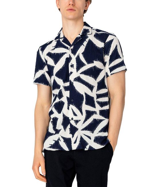 Ron Tomson Blue Short Sleeve Allover Print Shirt for men