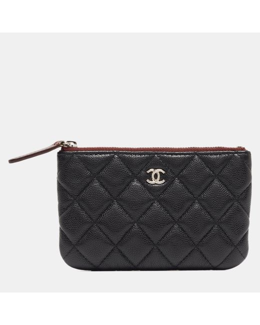 Chanel Black Quilted Caviar Leather Mini O-case Zip Pouch