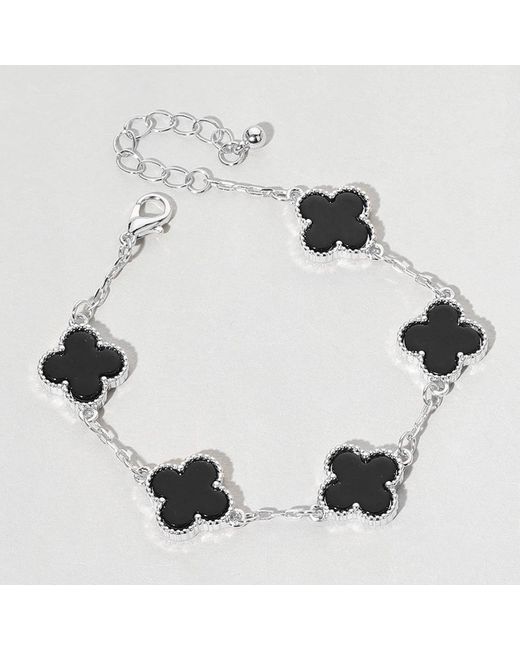 Fashnzfab Multicolor Quatrefoil Link Bracelet, Rhodium