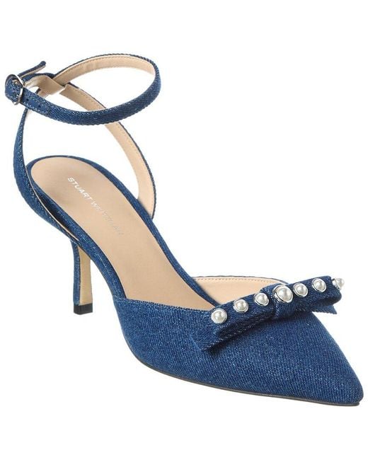 Stuart Weitzman Blue Luella Strap 75 Denim Pump