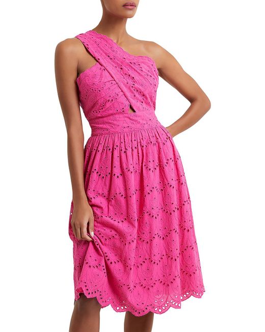 French Connection Pink Appelona One Shoulder Cutout Midi Dress
