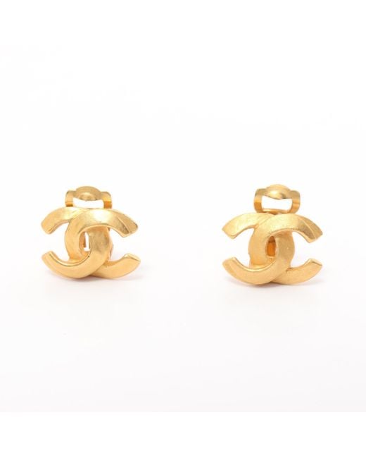 Chanel Metallic Coco Mark Earrings Gp Gold 00t