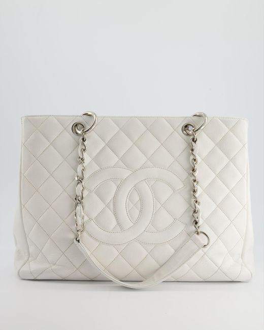 Chanel Gray Caviar Leather Gst Tote Bag With Hardware