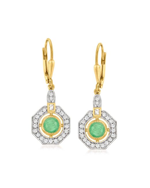Ross-Simons Green Emerald And . White Zircon Drop Earrings In 18kt Gold Over Sterling