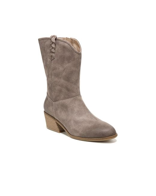 Dr. Scholls Gray Layla Taupe Suede Block Heel Western Boots Jobb1520