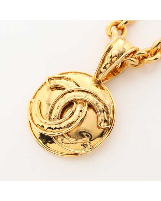 Chanel Metallic Coco Mark Round Necklace Gp 94p