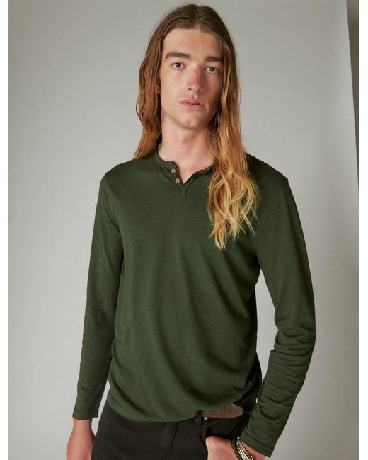 Lucky Brand Green Venice Burnout Long Sleeve Notch Neck for men