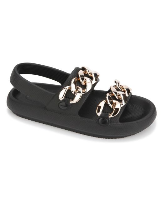 Kenneth Cole Black Mello Eva Sling Chain Slingback Slip On Flatform Sandals