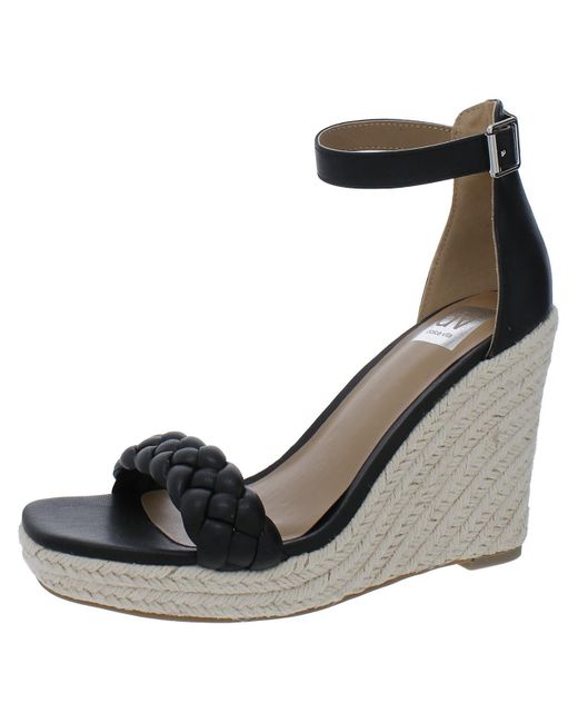 DV by Dolce Vita Black Faux Leather Ankle Strap Wedge Sandals