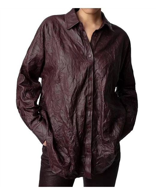 Zadig & Voltaire Brown Crinkled Leather Shirt