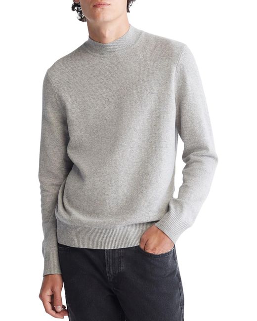 Calvin Klein Gray Mock Neck Wool Pullover Sweater for men