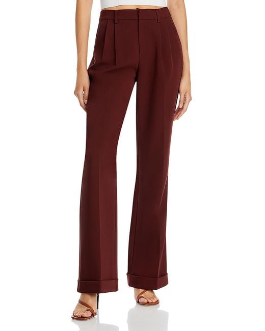 PAIGE Red High Rise Pleated Wide Leg Pants
