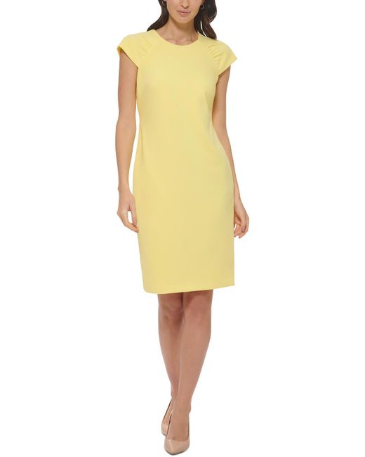 Calvin Klein Yellow Knee Length Cap Sleeve Sheath Dress