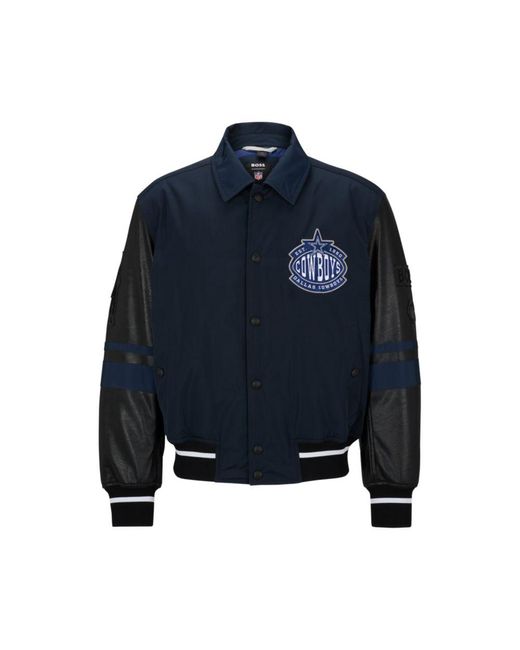 Boss Blue X Nfl Water-repellent Bomber Jacket With Collaborative Branding for men