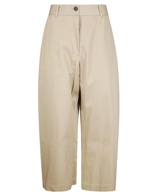 Studio Nicholson Natural Cropped Trousers With Belt Loops