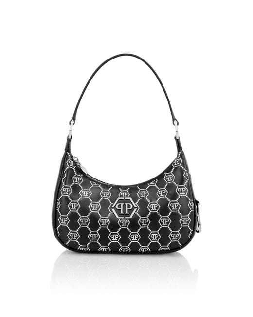 Philipp Plein Black Shoulder Bag Monogram Strass