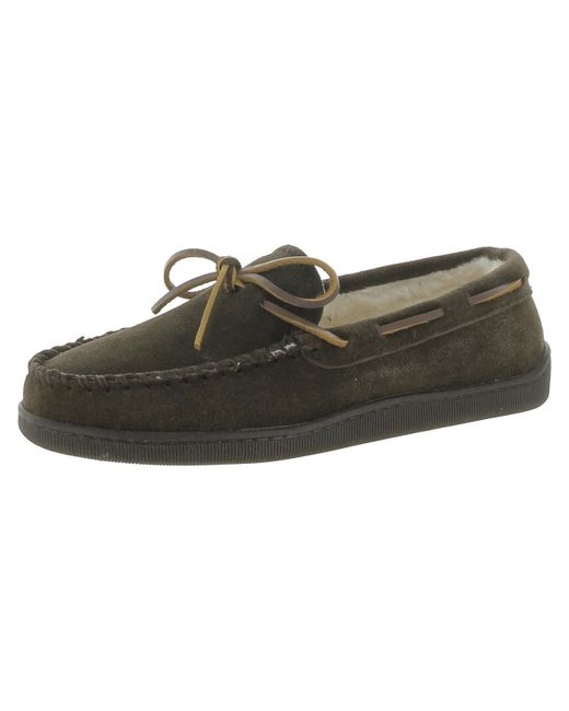 Minnetonka Brown Pile Lined Hardsole Suede Faux Fur Lined Moccasin Slippers for men