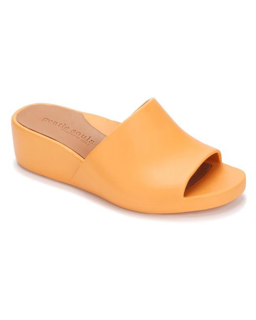 Gentle Souls Orange Gisele Wedge Slide Eva Open Toe Slip On Wedge Sandals