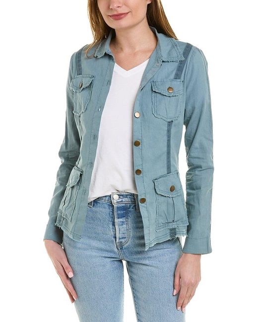 XCVI Wearables Raw Edge Linenblend Safari Jacket in Blue Lyst