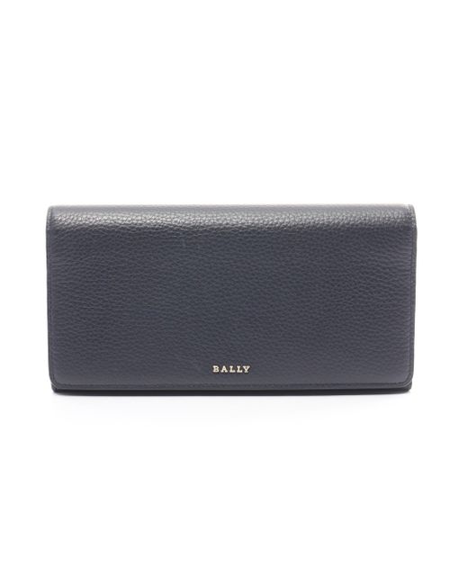 Bally Blue Trifold Long Wallet Logo Leather Navy