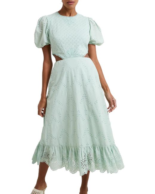 French Connection Green Broderie Eyelet Cut-out Midi Dress
