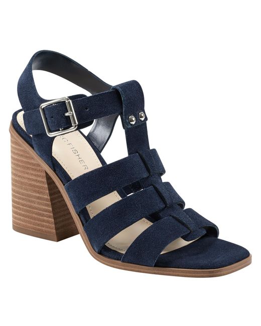 Marc Fisher Blue Leather Cushioned Footbed Ankle Strap