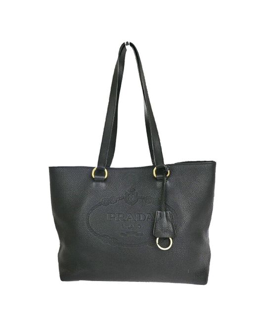 Prada Black Vitello Leather Shoulder Bag (pre-owned)