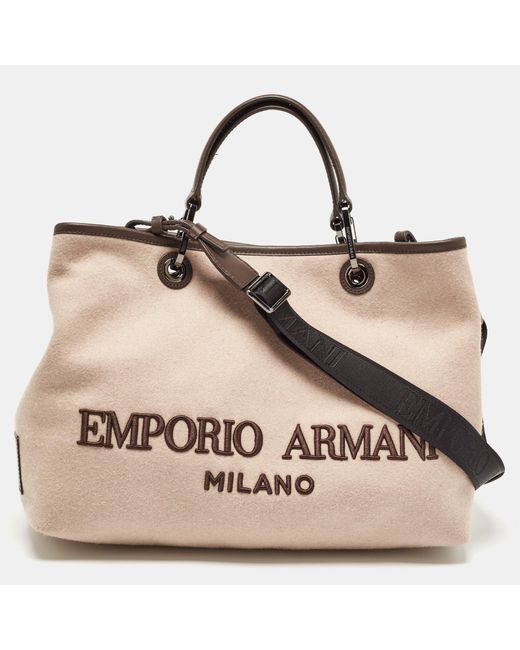 Emporio Armani Natural Dark Brown/ Cashmere Medium Myea Resort Shopper Tote