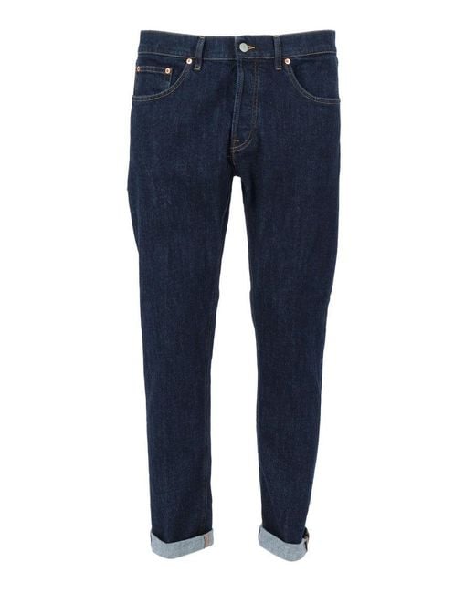 Dondup Blue Dark Denim Jeans With Rolled-Up Cuffs for men