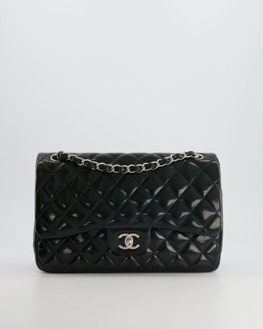 Chanel Black Dark Patent Classic Jumbo Double Flap Bag With Silver Hardware Rrp £9,240