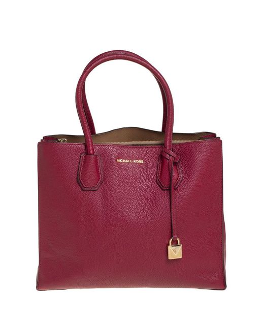Michael Kors Red Burgundy Grained Leather Large Mercer Tote