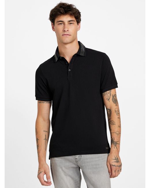 Guess Black Emmanuel Rhinestone Polo for men