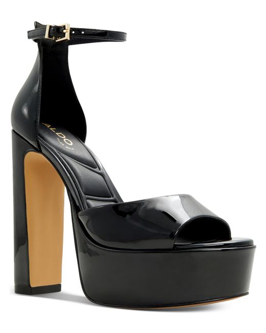 ALDO Black Nissa Faux Leather Open Toe Platform Heels