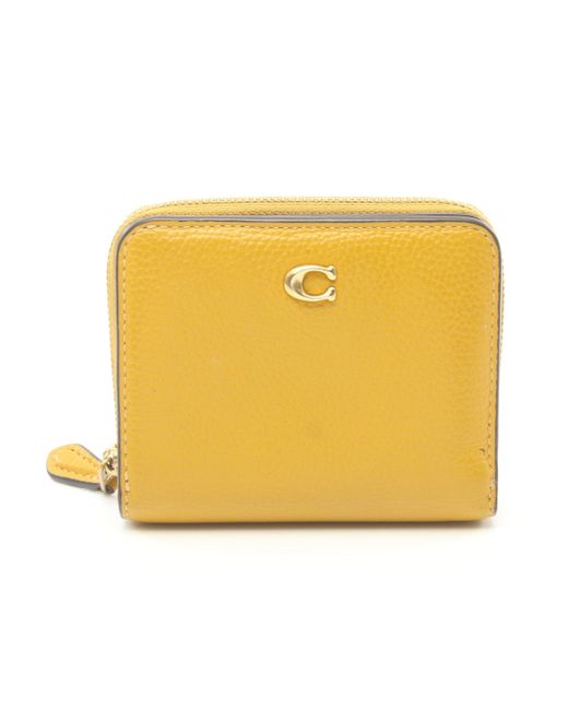 COACH Yellow Billfold Wallet Bi-fold Wallet Leather