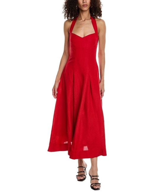 Nicholas Red Lulu Halter Linen-blend Maxi Dress